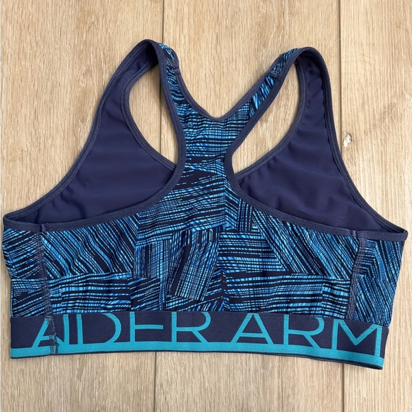 Under Armour Performance Mid-Impact Support Printed Sports Bra Top Blue Size L - Picture 4 of 4
